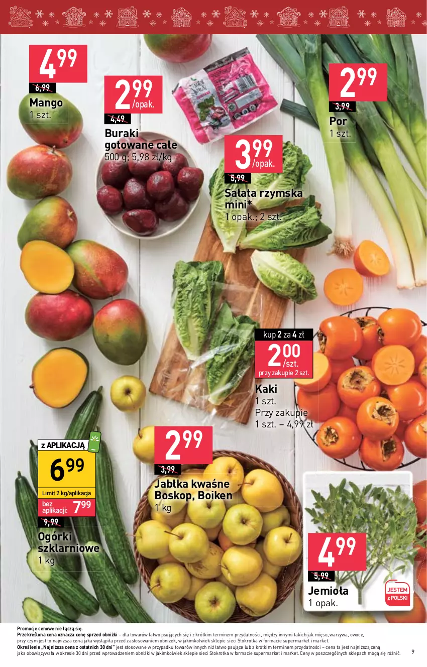 Gazetka promocyjna Stokrotka - Market - ważna 20.12 do 27.12.2023 - strona 9 - produkty: Buraki, Jabłka, Kaki, Mango, Mięso, Owoce, Por, Sałat, Warzywa