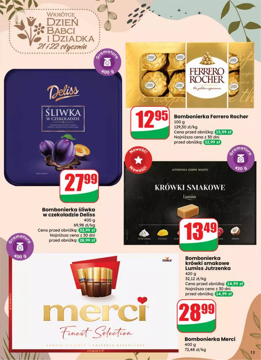 Gazetka promocyjna Dino - Gazetka 03 / 2026 - ważna 14.01 do 20.01.2026 - strona 13 - produkty: Deliss, Ferrero, Ferrero Rocher, Jutrzenka, Merci