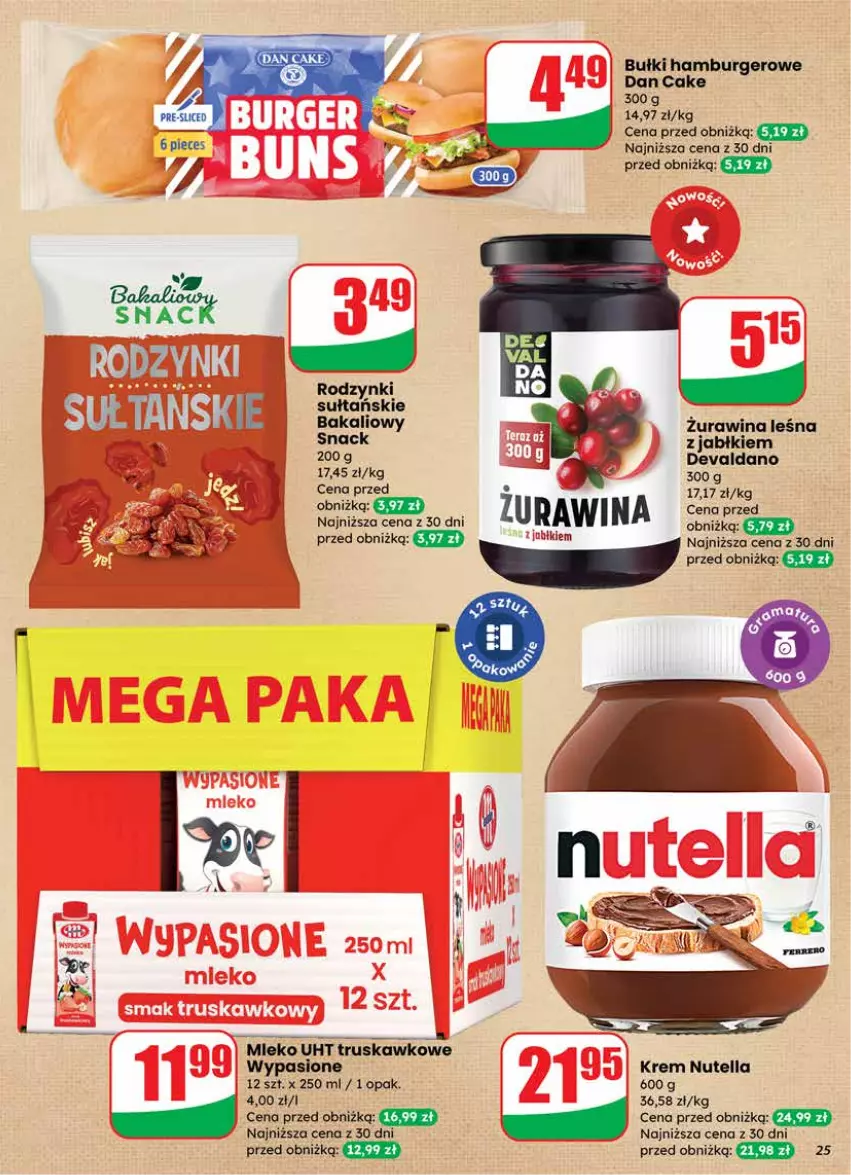 Gazetka promocyjna Dino - Gazetka 03 / 2026 - ważna 14.01 do 20.01.2026 - strona 25 - produkty: Burger, Dan Cake, Hamburger, Mleko, Nutella, Piec, Rodzynki