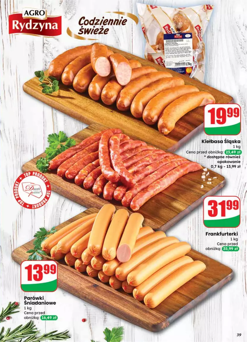 Gazetka promocyjna Dino - Gazetka 03 / 2026 - ważna 14.01 do 20.01.2026 - strona 39 - produkty: Danio, Frankfurterki, Kiełbasa, Kiełbasa śląska, Parówki