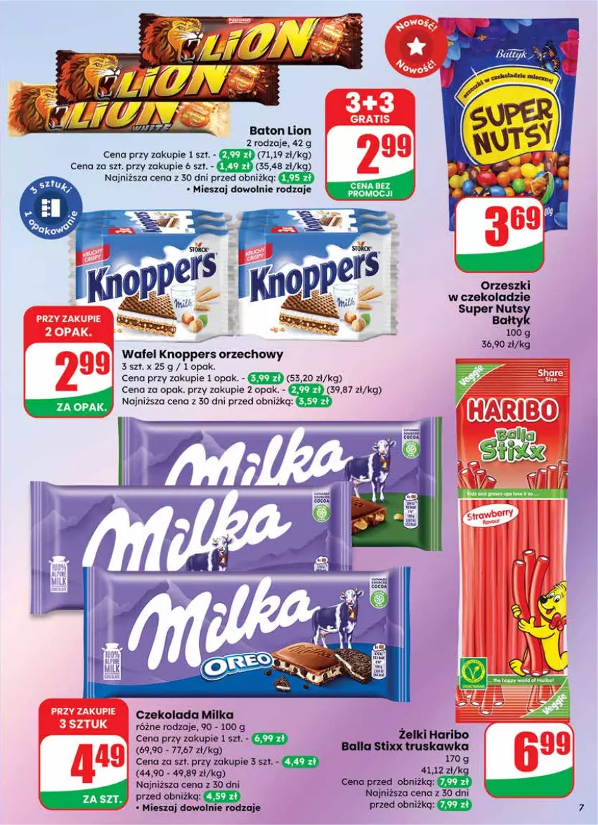 Gazetka promocyjna Dino - Gazetka 03 / 2026 - ważna 14.01 do 20.01.2026 - strona 7 - produkty: Baton, Czekolada, Haribo, Knoppers, Lion, Milka, Orzeszki