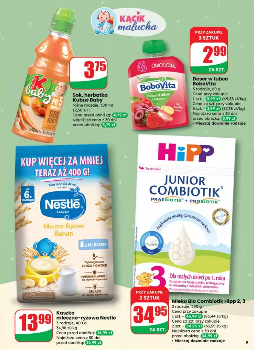 Gazetka promocyjna Dino - Gazetka 03 / 2026 - ważna 14.01 do 20.01.2026 - strona 9 - produkty: Dzieci, HiPP, Kubuś, Owoce, Por, Ryż, Sok