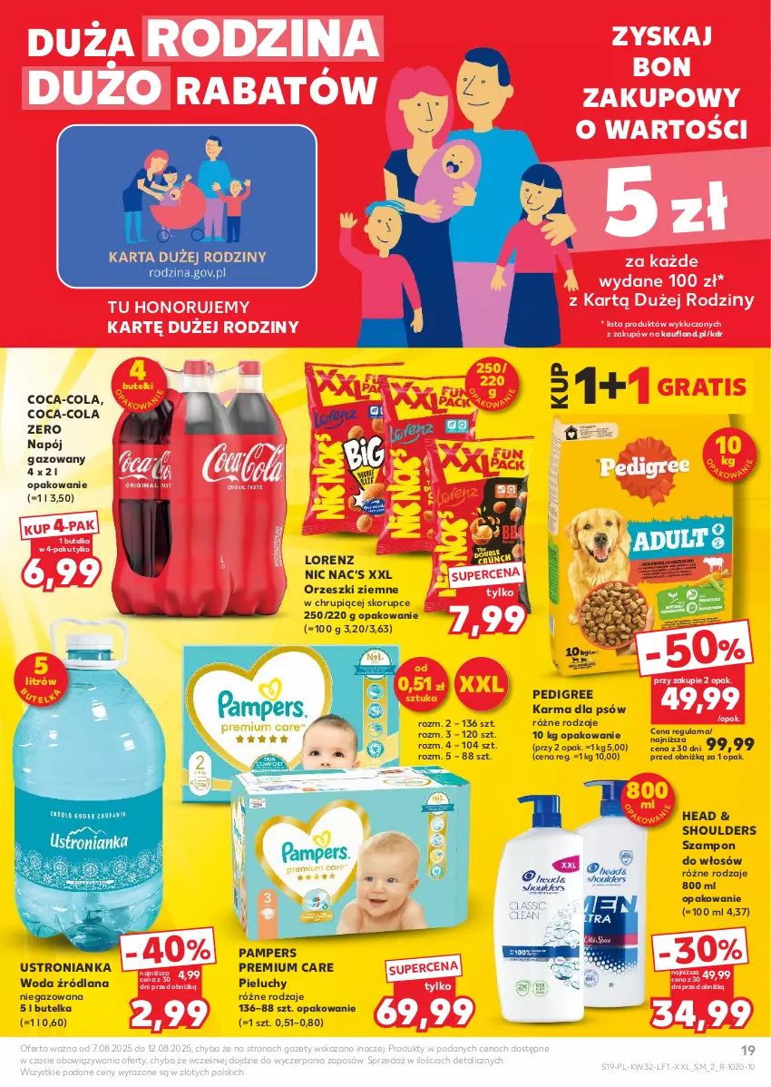 Gazetka promocyjna Kaufland - Gazetka tygodnia - ważna 07.08 do 12.08.2025 - strona 19 - produkty: Coca-Cola, Gra, LANA, Lorenz, Napój, Napój gazowany, Orzeszki, Orzeszki ziemne, Pampers, Pedigree, Pieluchy, Szampon, Woda