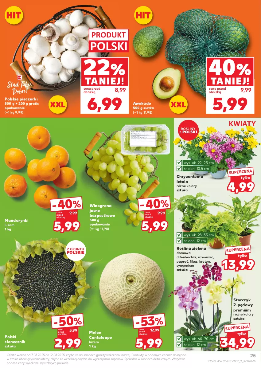 Gazetka promocyjna Kaufland - Gazetka tygodnia - ważna 07.08 do 12.08.2025 - strona 25 - produkty: Chia, Chryzantema, Gra, Grunt, Mandarynki, Melon, NBA, Piec, Siatka, Storczyk, Wino, Winogrona