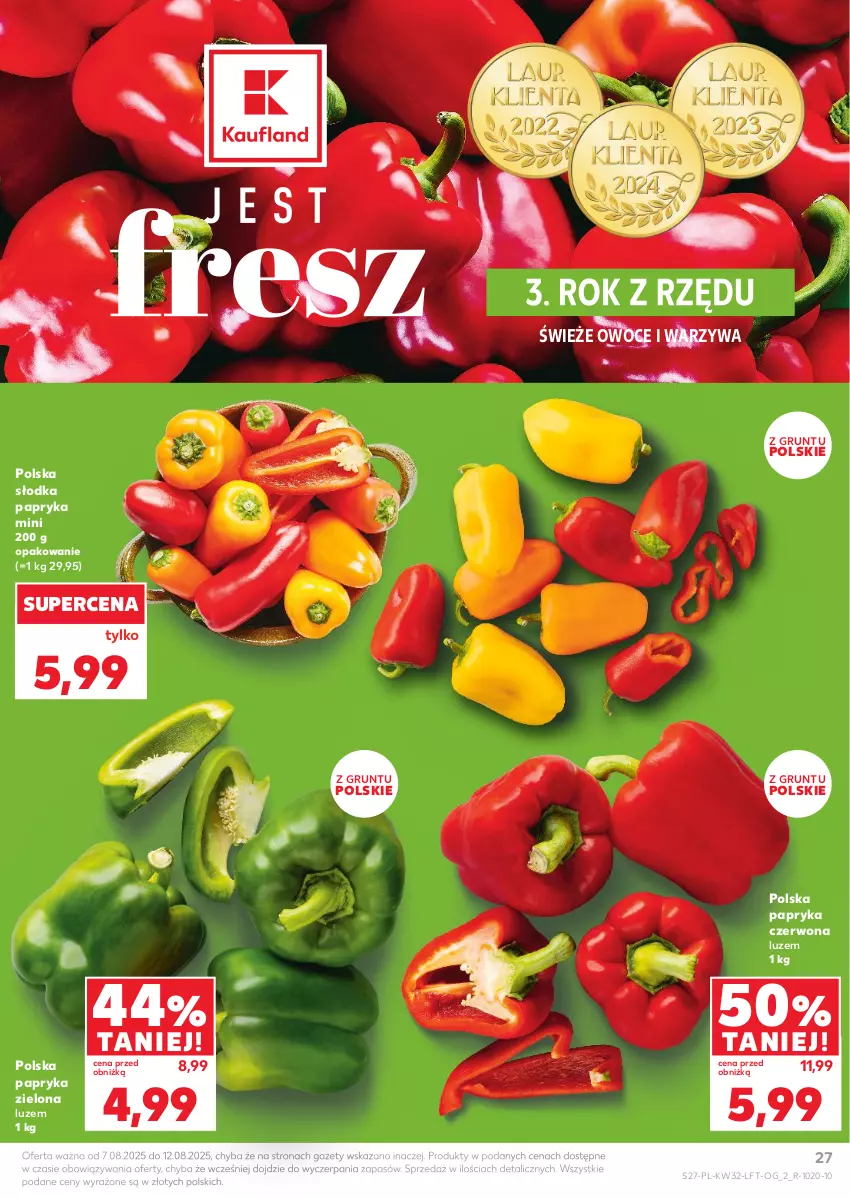 Gazetka promocyjna Kaufland - Gazetka tygodnia - ważna 07.08 do 12.08.2025 - strona 27 - produkty: Grunt, Owoce, Papryka, Papryka czerwona, Warzywa