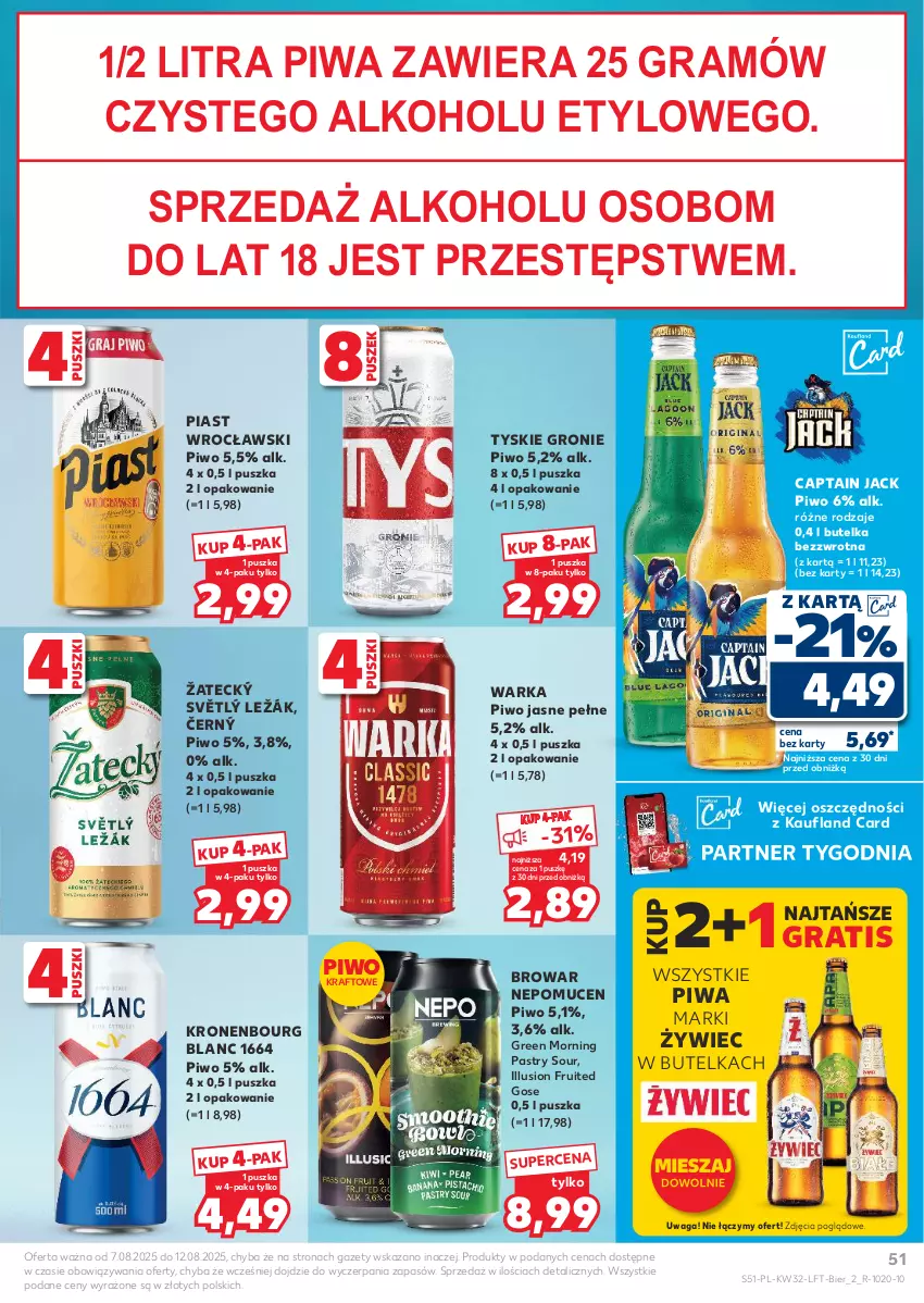 Gazetka promocyjna Kaufland - Gazetka tygodnia - ważna 07.08 do 12.08.2025 - strona 51 - produkty: Captain Jack, Gra, Piast, Piwa, Piwo, Piwo jasne, Tyskie, Waga, Warka