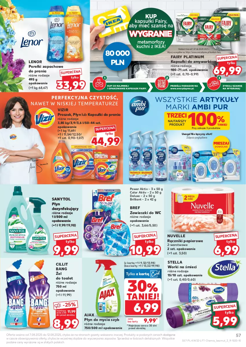 Gazetka promocyjna Kaufland - Gazetka tygodnia - ważna 07.08 do 12.08.2025 - strona 57 - produkty: Ajax, Bref, Cillit Bang, Fa, Fairy, Kapsułki do prania, Lenor, Papier, Perełki zapachowe, Płyn do mycia, Ręcznik, Ręczniki papierowe, Sanytol, Vizir, Waga, Worki na śmiec, Worki na śmieci, Zawieszki, Zmywarki