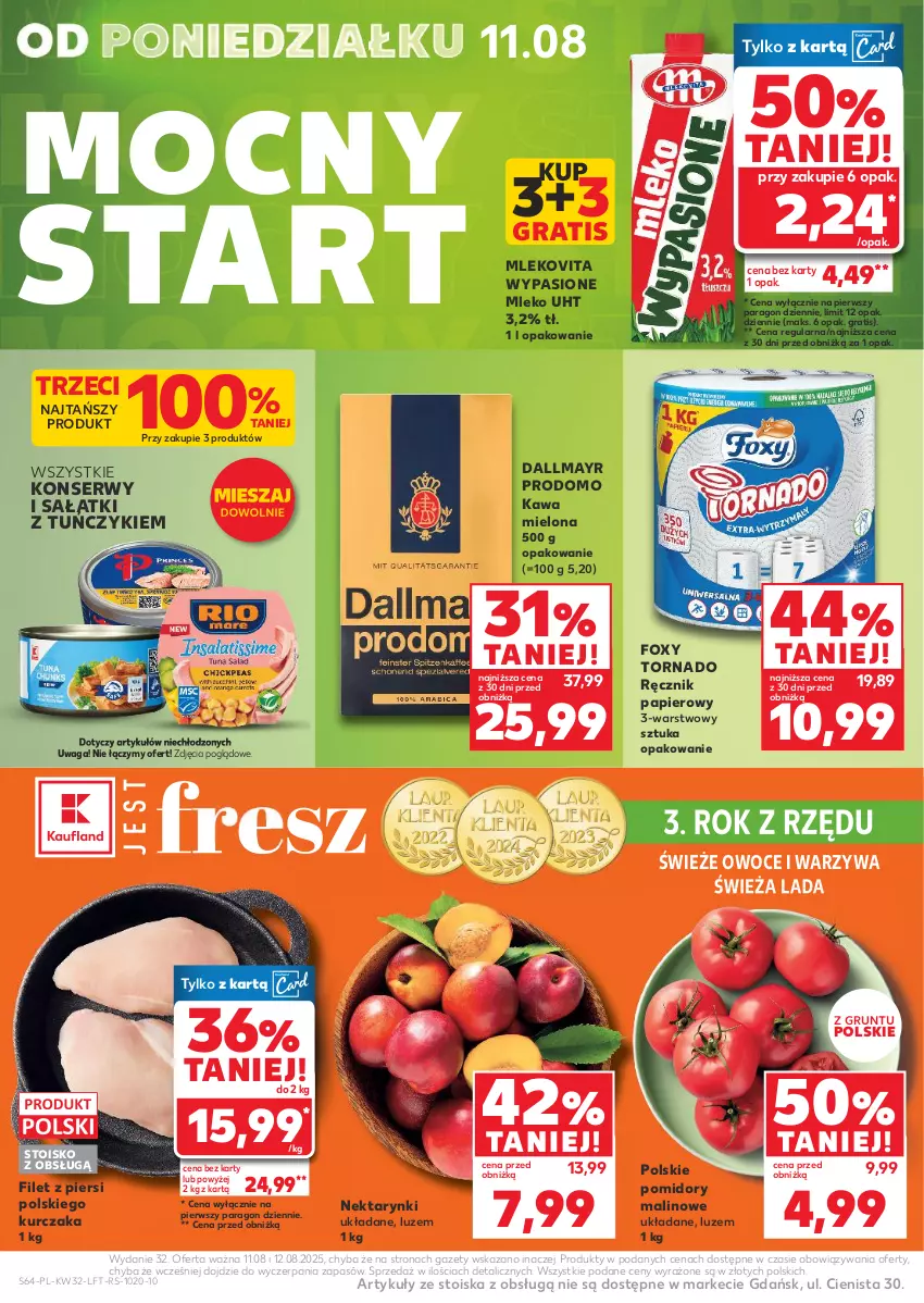 Gazetka promocyjna Kaufland - Gazetka tygodnia - ważna 07.08 do 12.08.2025 - strona 64 - produkty: Dallmayr, Foxy, Gra, Grunt, Kawa, Kawa mielona, Kurczak, Mleko, Mlekovita, Nektar, Owoce, Papier, Pomidory, Ręcznik, Sałat, Ser, Tuńczyk, Waga, Warzywa