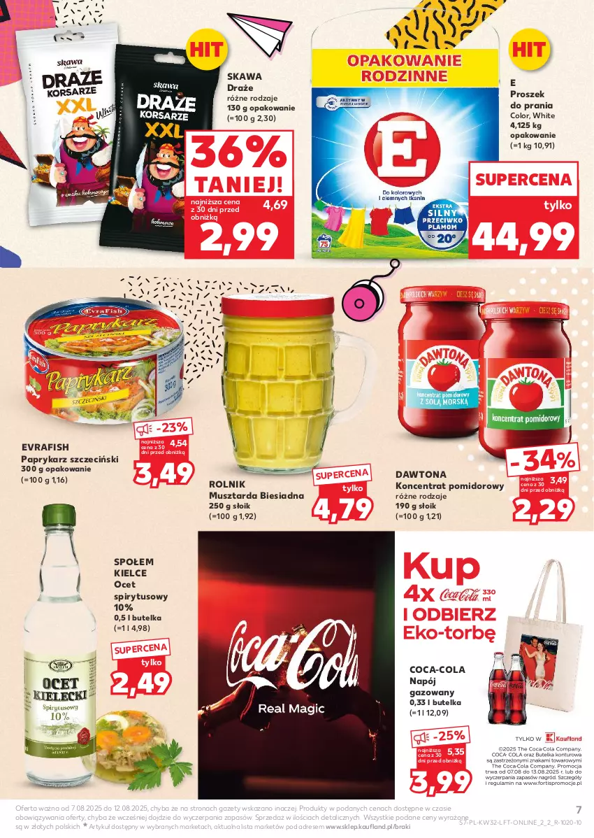 Gazetka promocyjna Kaufland - Gazetka tygodnia - ważna 07.08 do 12.08.2025 - strona 7 - produkty: Coca-Cola, Dawtona, Dres, Kawa, Koncentrat pomidorowy, Mus, Musztarda, Napój, Napój gazowany, Ocet, Papryka, Paprykarz, Paprykarz szczeciński, Proszek do prania, Rolnik