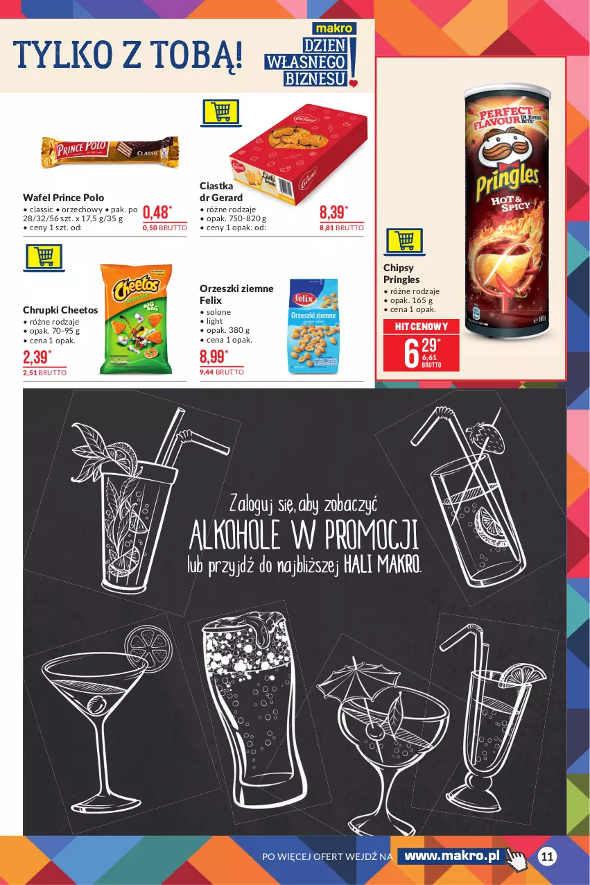 Gazetka promocyjna Makro - [Oferta promocyjna] Artykuły spożywcze - ważna 05.10 do 18.10.2021 - strona 11 - produkty: Cheetos, Chipsy, Chrupki, Ciastka, Dr Gerard, Felix, Orzeszki, Orzeszki ziemne, Prince Polo, Pringles