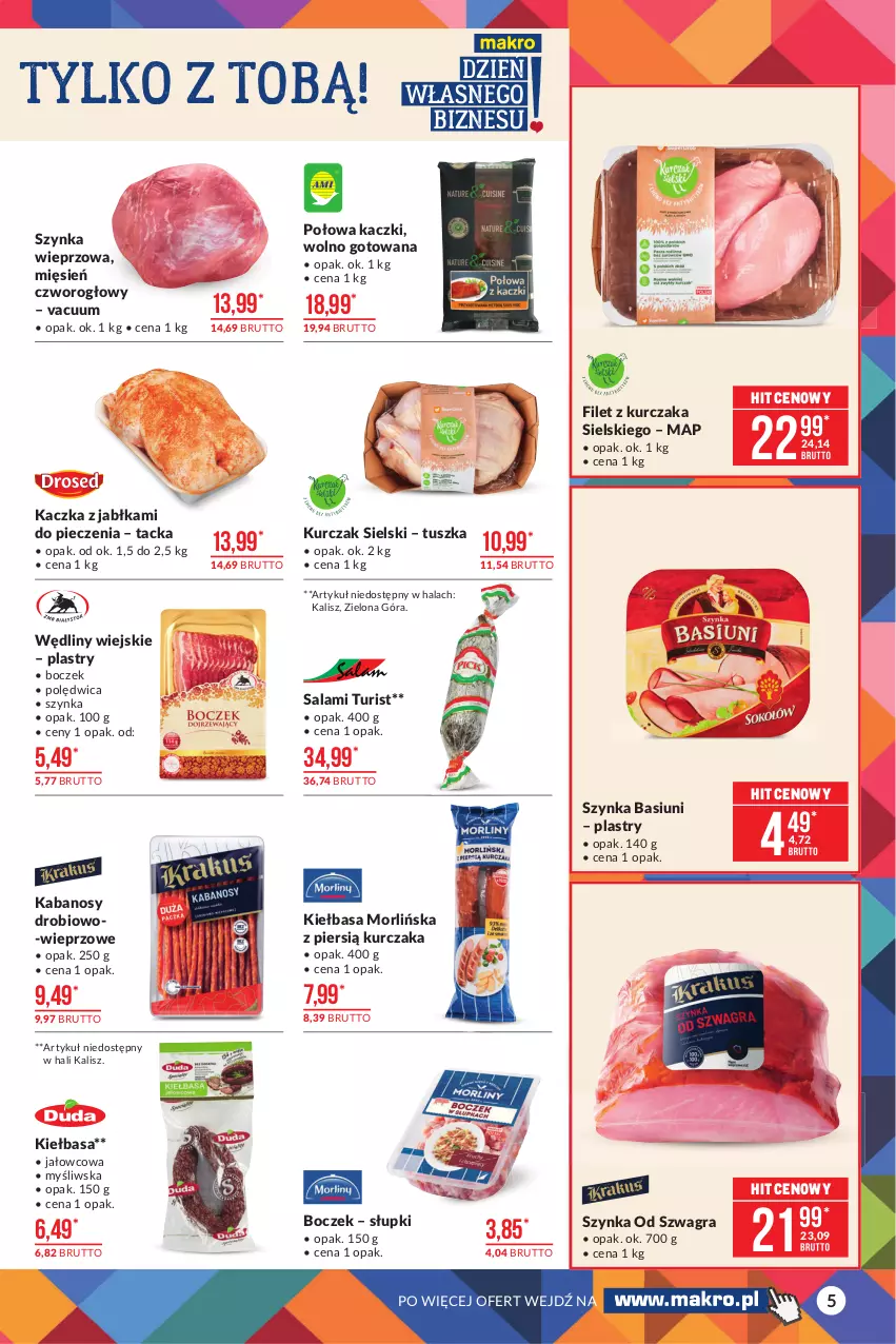 Gazetka promocyjna Makro - [Oferta promocyjna] Artykuły spożywcze - ważna 05.10 do 18.10.2021 - strona 5 - produkty: Boczek, Gra, Jabłka, Kabanos, Kaczka, Kiełbasa, Kurczak, Piec, Polędwica, Salami, Szynka, Szynka wieprzowa, Tusz