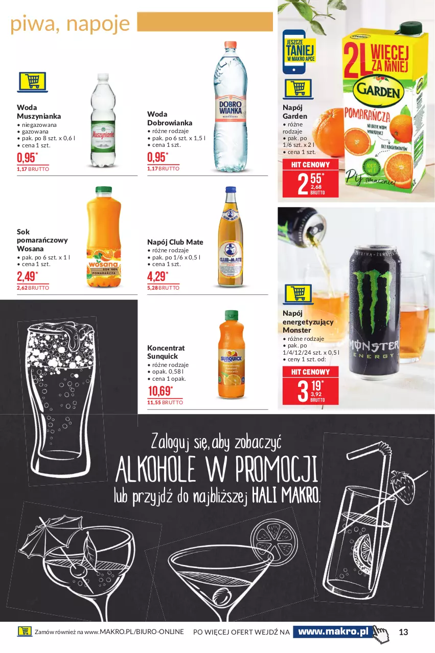 Gazetka promocyjna Makro - [Oferta promocyjna] Artykuły spożywcze - ważna 09.03 do 22.03.2021 - strona 13 - produkty: Biuro, Dobrowianka, Mus, Muszynianka, Napój, Napoje, Piwa, Sok, Sok pomarańczowy, Woda, Wosana