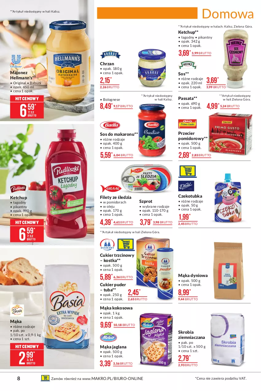 Gazetka promocyjna Makro - [Oferta promocyjna] Artykuły spożywcze - ważna 09.03 do 22.03.2021 - strona 8 - produkty: Babuni, Biuro, Chrzan, Cukier, Cukier puder, Cukier trzcinowy, Gin, Ketchup, Kokos, LANA, Majonez, Mąka, Makaron, Olej, Puder, Skrobia ziemniaczana, Sos, Sos do makaronu, Szprot