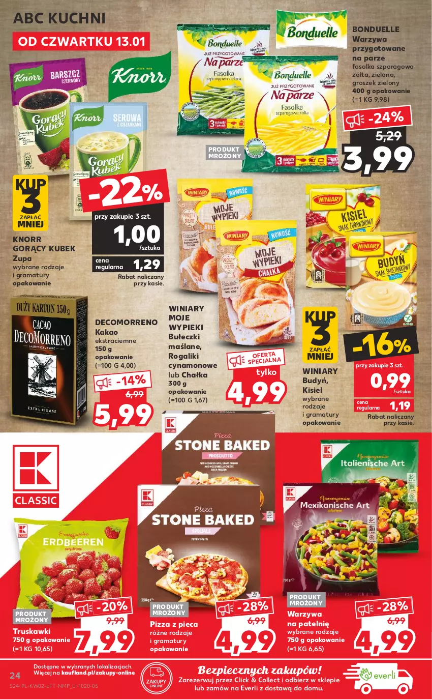 Gazetka promocyjna Kaufland - OFERTA TYGODNIA - ważna 13.01 do 19.01.2022 - strona 24 - produkty: Bonduelle, Budyń, Bułeczki, Fa, Gra, Groszek, Kakao, Kisiel, Knorr, Kubek, Piec, Pizza, Rama, Rogal, Truskawki, Warzywa, Winiary, Zupa