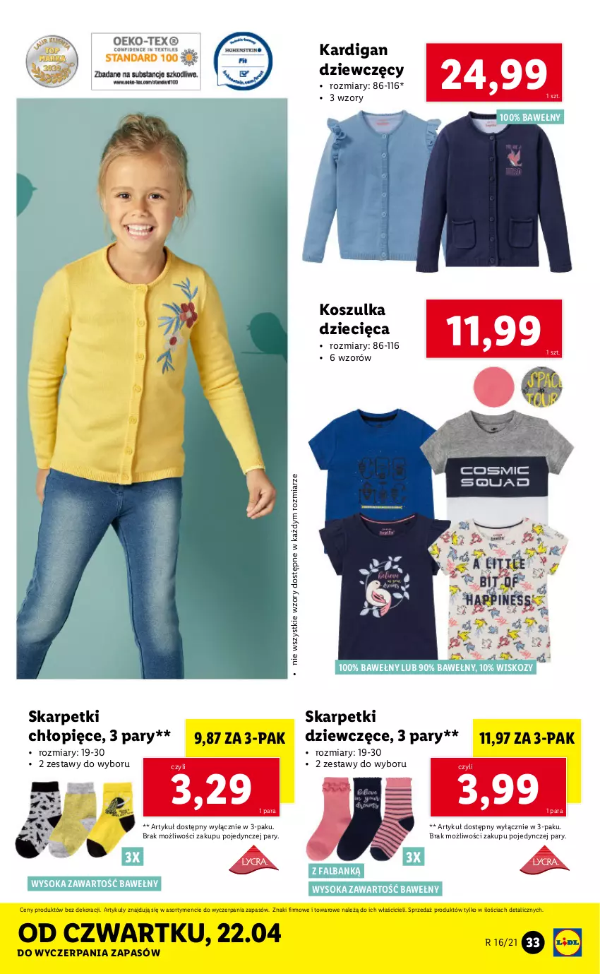 Gazetka promocyjna Lidl - GAZETKA - ważna 19.04 do 25.04.2021 - strona 33 - produkty: Dzieci, Fa, Kardigan, Karp, Kosz, Koszulka, Skarpetki, Sok