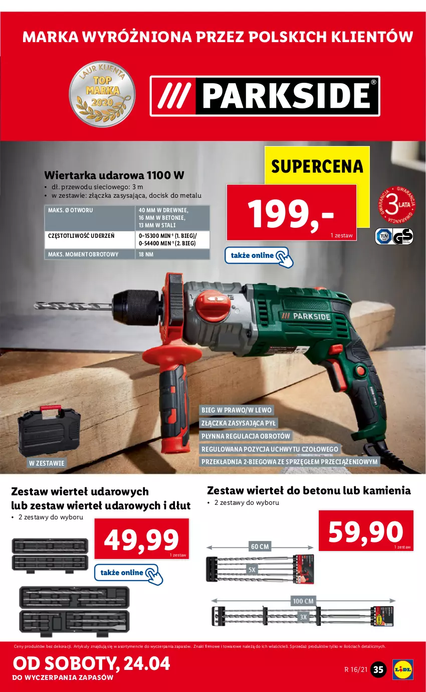 Gazetka promocyjna Lidl - GAZETKA - ważna 19.04 do 25.04.2021 - strona 35 - produkty: Tarka, Wiertarka, Wiertarka udarowa, Zestaw wierteł