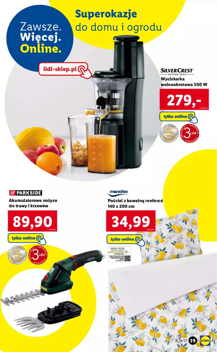 Gazetka promocyjna Lidl - GAZETKA - ważna 19.04 do 25.04.2021 - strona 39 - produkty: Akumulator, Noż, Nożyce, Pościel, Wyciskarka, Wyciskarka wolnoobrotowa