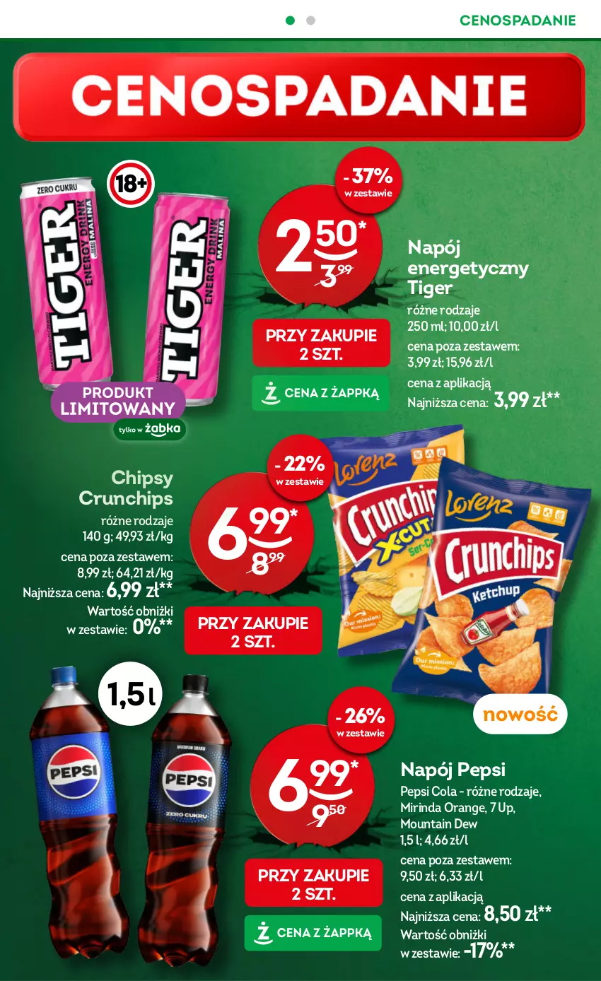 Gazetka promocyjna Żabka - ważna 10.09 do 23.09.2025 - strona 8 - produkty: Cenos, Chipsy, Crunchips, Mirinda, Napój, Napój energetyczny, Pepsi, Tiger