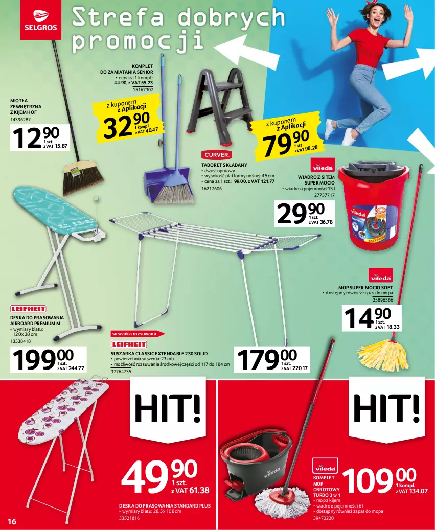 Gazetka promocyjna Selgros - Oferta przemysłowa - ważna 04.05 do 17.05.2023 - strona 16 - produkty: Deska do prasowania, Kije, Miotła, Mop, Sok, Suszarka, Taboret, Taboret składany, Top, Wiadro