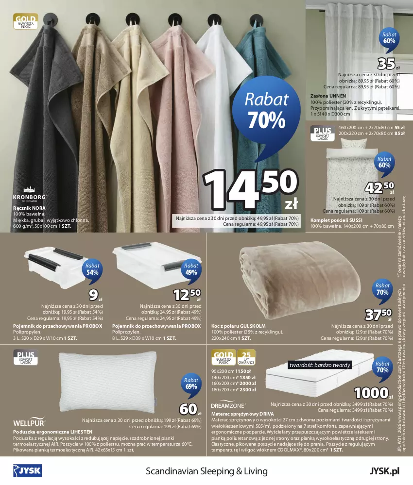 Gazetka promocyjna Jysk - Oferta tygodnia - ważna 29.07 do 16.08.2026 - strona 17 - produkty: Koc, Komplet pościeli, LG, Materac, Materac sprężynowy, Olma, Poduszka, Pojemnik, Pojemnik do przechowywania, Pościel, Ręcznik, Sok, Tera, Wełna, Zasłona