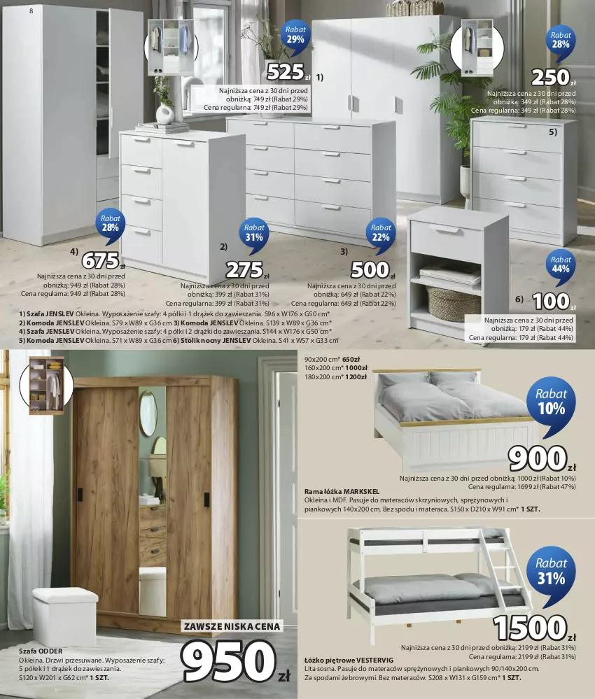 Gazetka promocyjna Jysk - Oferta tygodnia - ważna 29.07 do 16.08.2026 - strona 9 - produkty: Drzwi, Fa, Komoda, Materac, Moda, Rama, Rama łóżka, Sos, Stolik, Stolik nocny, Szafa, Tera