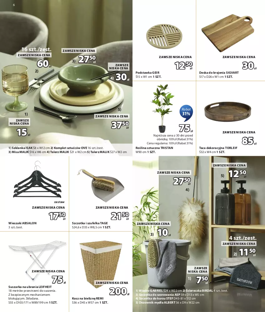 Gazetka promocyjna Jysk - Oferta tygodnia - ważna 12.08 do 30.08.2026 - strona 7 - produkty: Brie, Deska do krojenia, Dozownik, Dozownik mydła, Kosz, Kosz na bieliznę, Piec, Roślina sztuczna, Suszarka, Szczotka, Szczotka do szorowania, Szklanka, Szufelka, Taca, Talerz, Ubrania, Wiadro, Wieszak