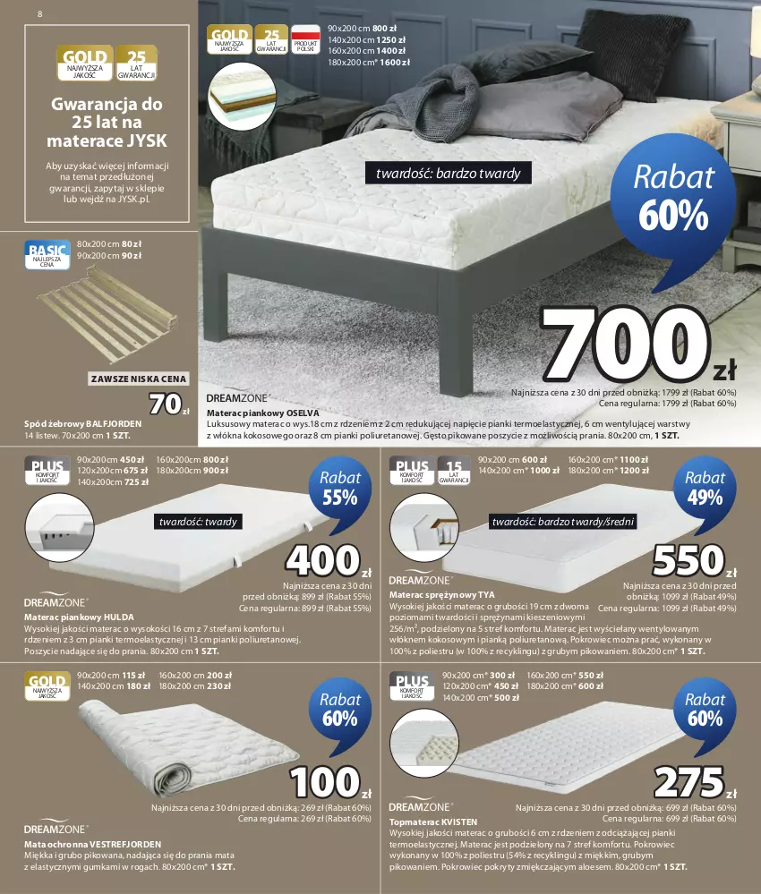 Gazetka promocyjna Jysk - Oferta tygodnia - ważna 12.08 do 30.08.2026 - strona 9 - produkty: Fa, Kokos, Mata ochronna, Materac, Materac piankowy, Materac sprężynowy, Pokrowiec, Sok, Spód żebrowy, Tera, Top