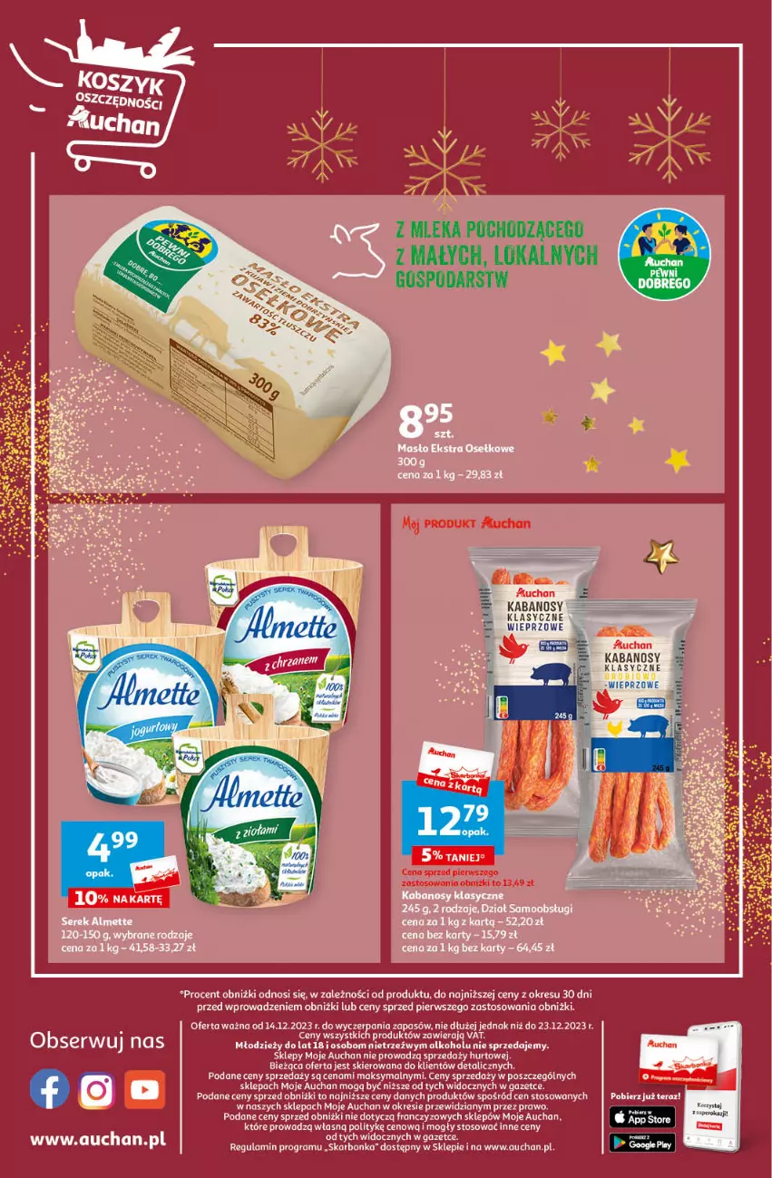 Gazetka promocyjna Auchan - Gazetka Magia Świąt Część 5 Moje Auchan - ważna 14.12 do 23.12.2023 - strona 4 - produkty: Kabanos, Ser