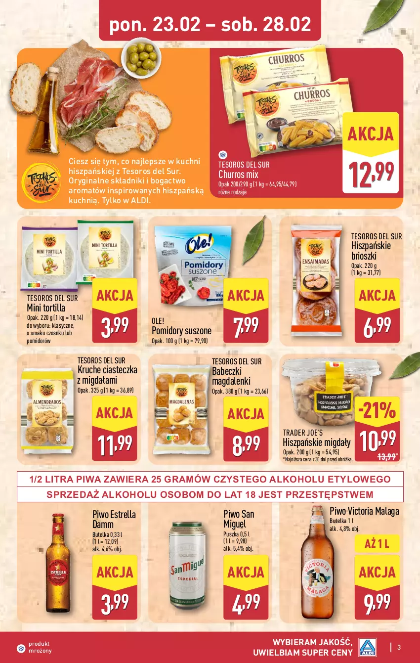Gazetka promocyjna Aldi - Smakowita podróż do Hiszpanii - ważna 23.02 do 28.02.2026 - strona 3 - produkty: Babeczki, Gin, Gra, Migdały, Ole!, Piwa, Piwo, Pomidory, Tortilla