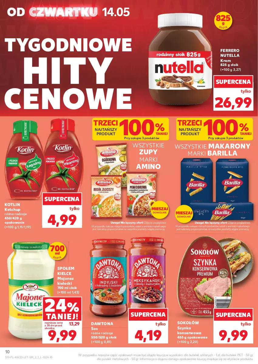 Gazetka promocyjna Kaufland - Gazetka tygodnia - ważna 14.05 do 20.05.2026 - strona 10 - produkty: Barilla, Dawtona, Ferrero, Ketchup, Kotlin, Majonez, Makaron, Nutella, Por, Ser, Sok, Sokołów, Sos, Szynka, Szynka konserwowa, Waga