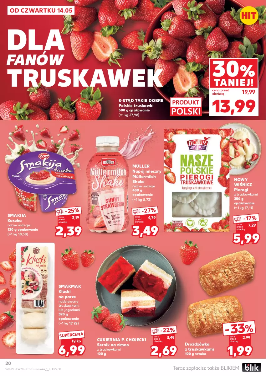 Gazetka promocyjna Kaufland - Gazetka tygodnia - ważna 14.05 do 20.05.2026 - strona 20 - produkty: Cukier, Fa, Kluski na parze, Müller, Müllermilch, Napój, Napój mleczny, Pierogi, Ser, Smakija, Tera, Truskawki