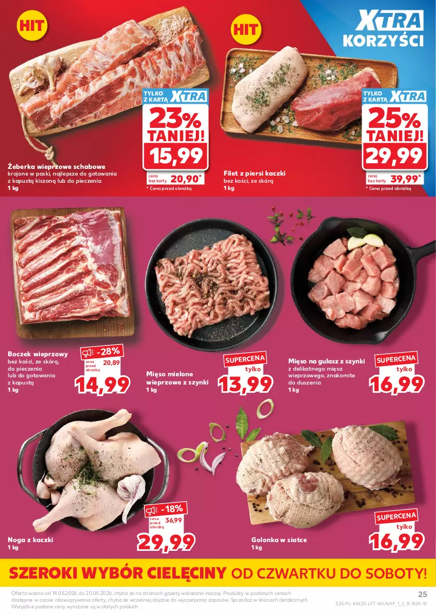 Gazetka promocyjna Kaufland - Gazetka tygodnia - ważna 14.05 do 20.05.2026 - strona 25 - produkty: Boczek, Boczek wieprzowy, Filet z piersi kaczki, Kapustą, Mięso, Mięso mielone, Mięso na gulasz, Noga z kaczki, Piec