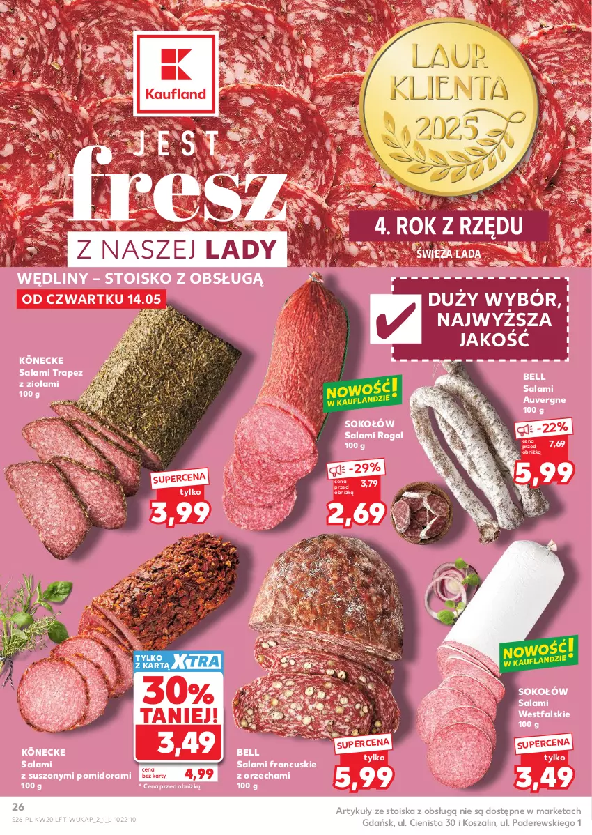 Gazetka promocyjna Kaufland - Gazetka tygodnia - ważna 14.05 do 20.05.2026 - strona 26 - produkty: Bell, Fa, Kosz, Rogal, Salami, Sok, Sokołów, Szal