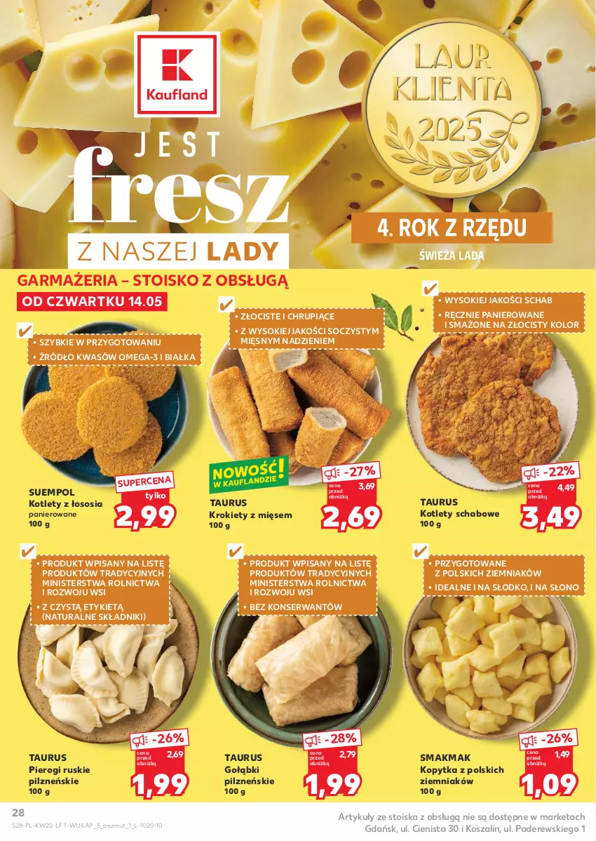 Gazetka promocyjna Kaufland - Gazetka tygodnia - ważna 14.05 do 20.05.2026 - strona 28 - produkty: Kopytka, Kosz, Kotlet, Krokiety, Omega-3, Pierogi, Ser, Sok, Sos, Suempol, Szal