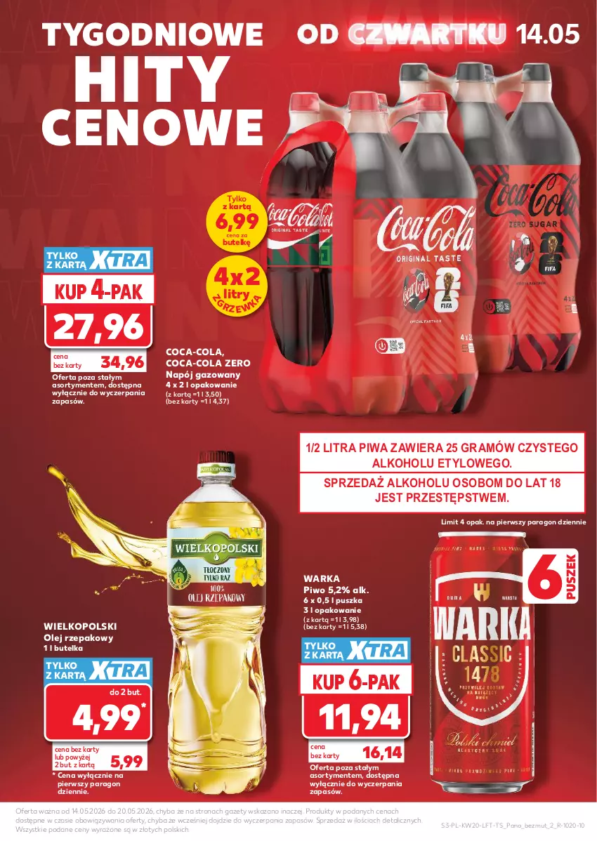 Gazetka promocyjna Kaufland - Gazetka tygodnia - ważna 14.05 do 20.05.2026 - strona 3 - produkty: Coca-Cola, Gra, Napój, Napój gazowany, Olej, Olej rzepakowy, Piwa, Piwo, Warka