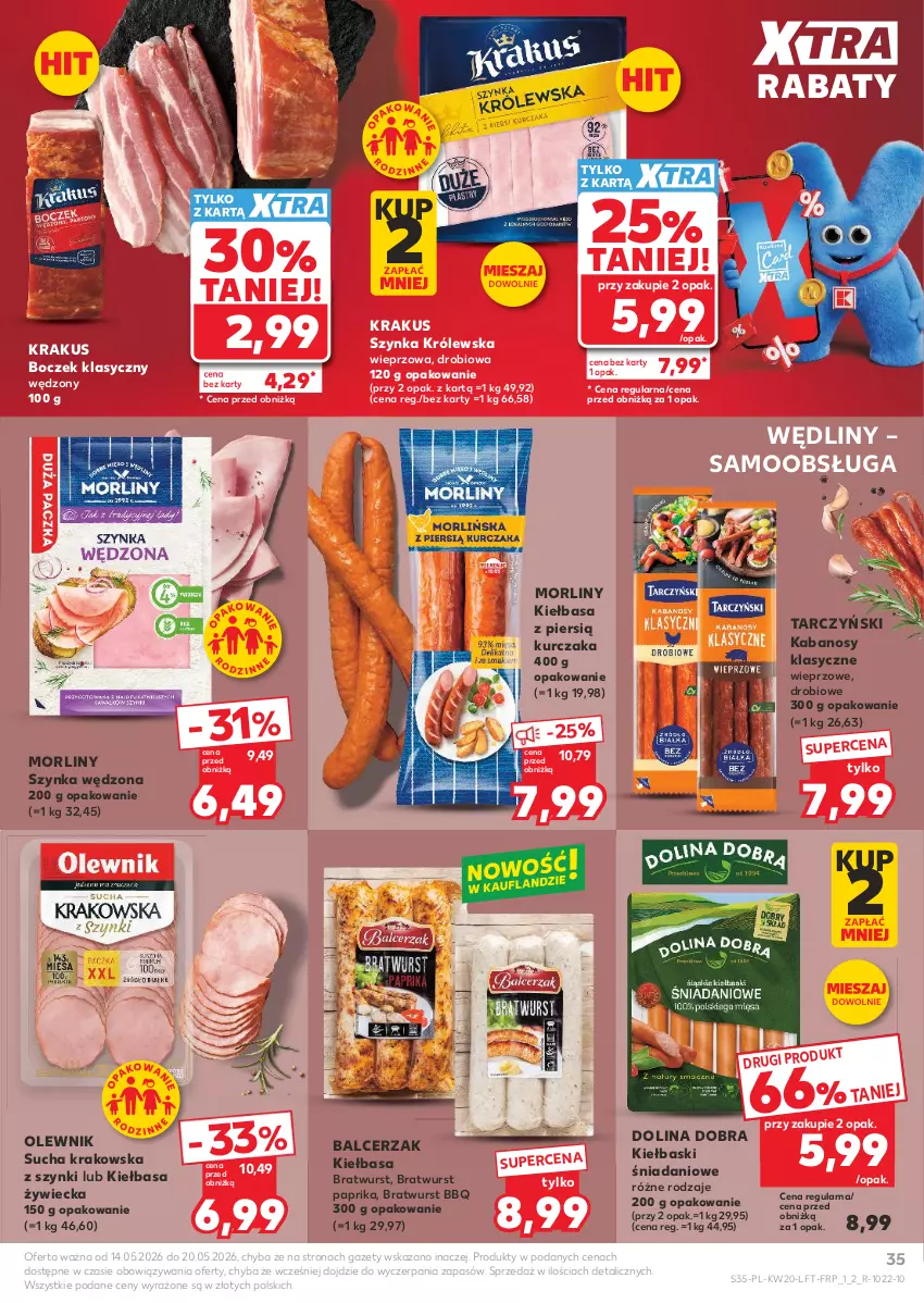 Gazetka promocyjna Kaufland - Gazetka tygodnia - ważna 14.05 do 20.05.2026 - strona 35 - produkty: Boczek, Danio, Kabanos, Kiełbasa, Krakus, Kurczak, Morliny, Olewnik, Szynka, Szynka Królewska, Tarczyński