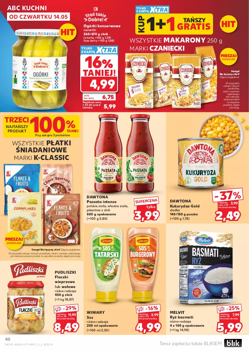 Gazetka promocyjna Kaufland - Gazetka tygodnia - ważna 14.05 do 20.05.2026 - strona 40 - produkty: Danio, Dawtona, Gra, Kukurydza, Makaron, Melvit, Ogórki konserwowe, Por, Pudliszki, Ryż, Ryż basmati, Ser, Sos, Tera, Waga, Winiary