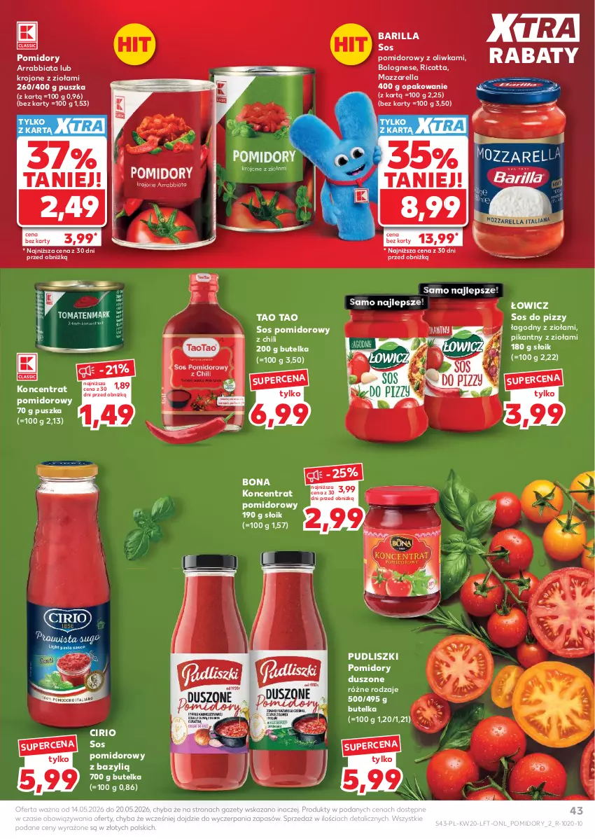 Gazetka promocyjna Kaufland - Gazetka tygodnia - ważna 14.05 do 20.05.2026 - strona 43 - produkty: Barilla, Bazyl, Koncentrat pomidorowy, Mozzarella, Pomidory, Pudliszki, Ricotta, Sos, Sos do pizzy, Sos pomidorowy