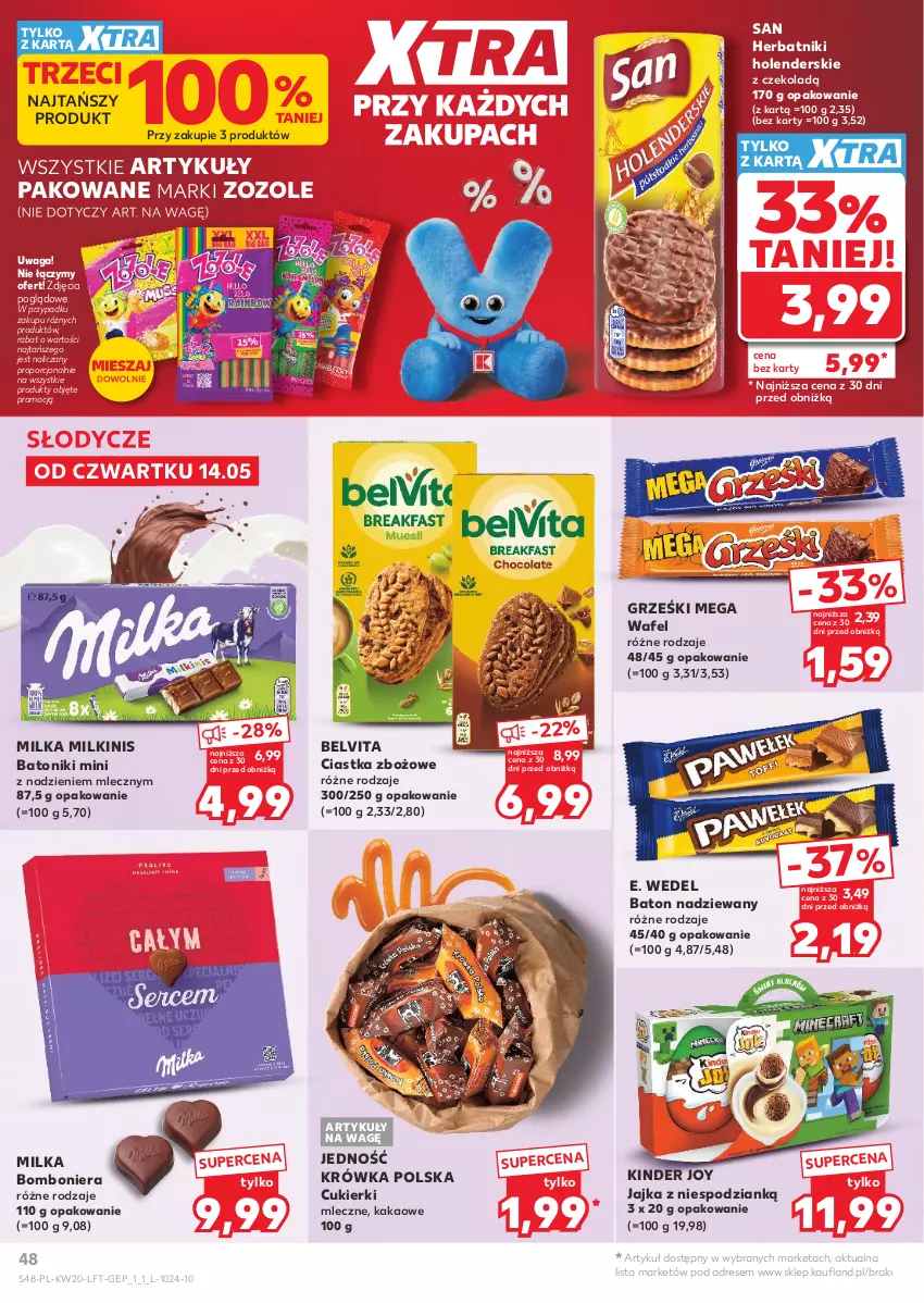 Gazetka promocyjna Kaufland - Gazetka tygodnia - ważna 14.05 do 20.05.2026 - strona 48 - produkty: Baton, BelVita, Bomboniera, Ciastka, Cukier, Cukierki, Dres, E. Wedel, Grześki, Herbatniki, Kakao, Kinder, Milka, Por, Tonik, Vita C, Waga