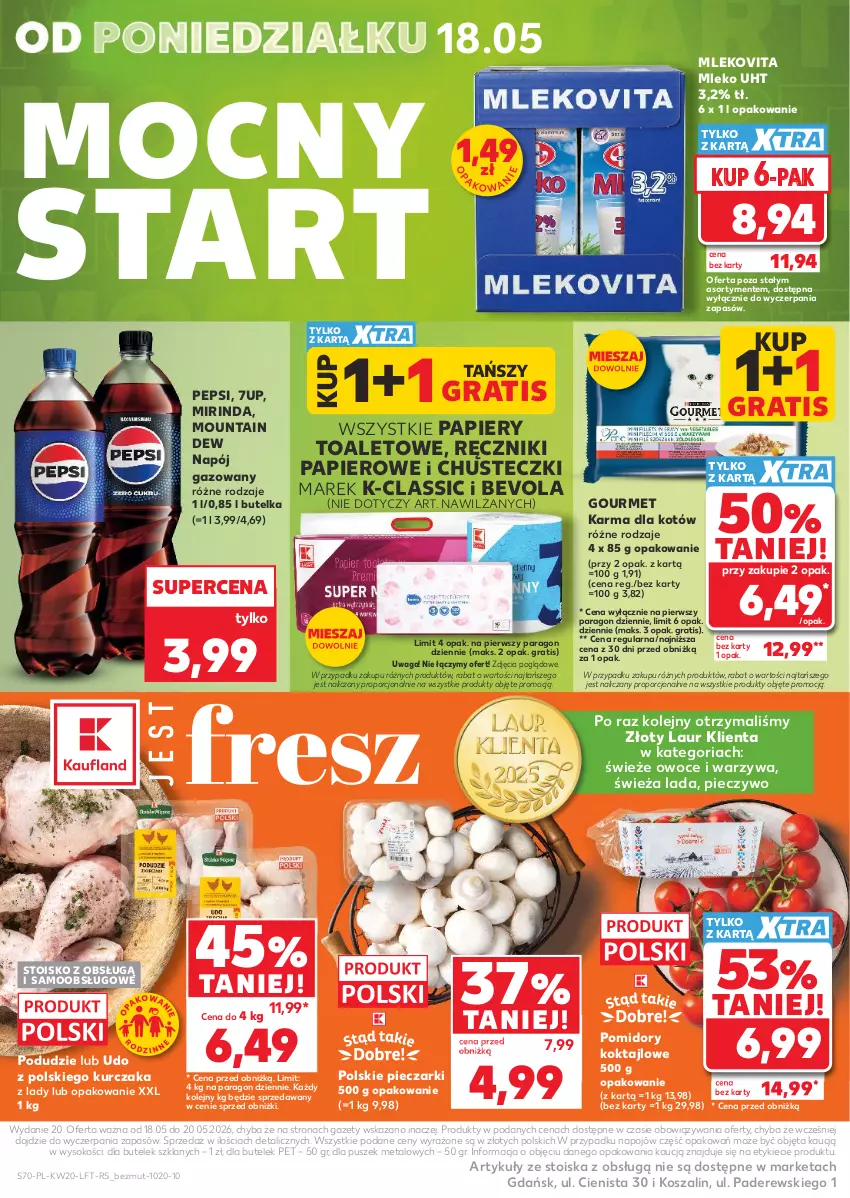 Gazetka promocyjna Kaufland - Gazetka tygodnia - ważna 14.05 do 20.05.2026 - strona 70 - produkty: 7up, Chusteczki, Gra, Kosz, Kurczak, Laur, Mirinda, Mleko, Mlekovita, Napój, Napój gazowany, Olej, Owoce, Papier, Pepsi, Piec, Pieczywo, Pomidory, Por, Ręcznik, Ręczniki papierowe, Sok, Szal, Waga, Warzywa