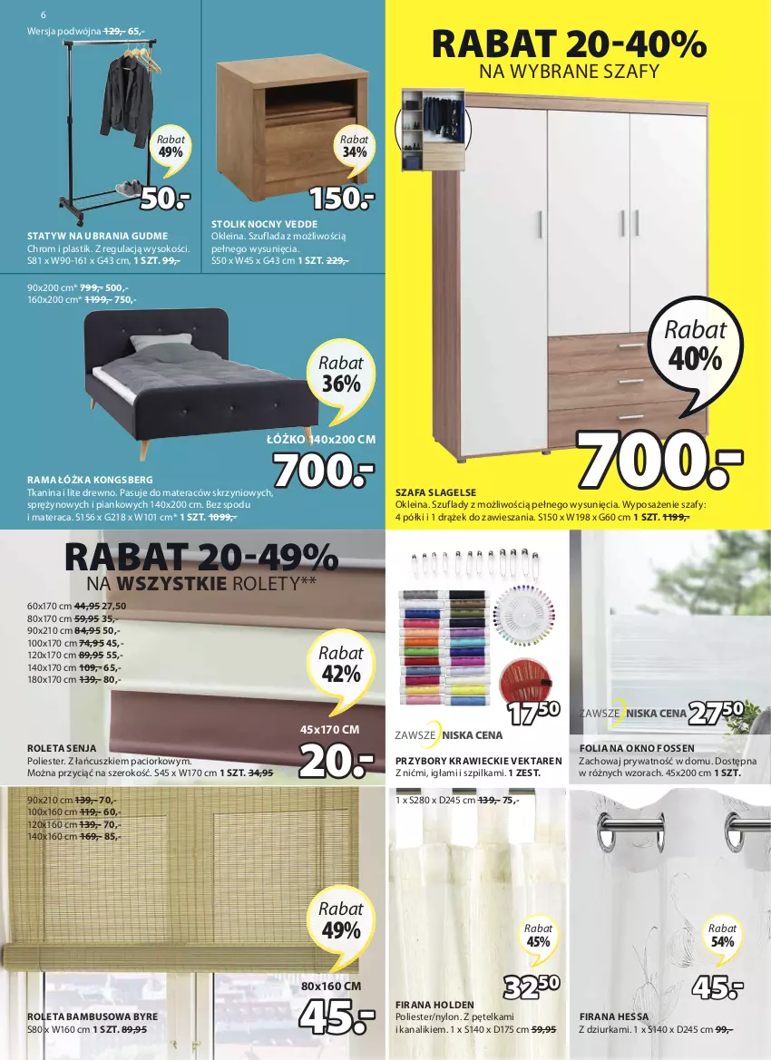 Gazetka promocyjna Jysk - Świetna Oferta - ważna 27.01 do 09.02.2021 - strona 7 - produkty: Fa, Firana, Folia na okno, Materac, Okno, Przybory krawieckie, Rama, Rama łóżka, Roleta, Sok, Statyw na ubrania, Stolik, Stolik nocny, Szafa, Tera, Ubrania