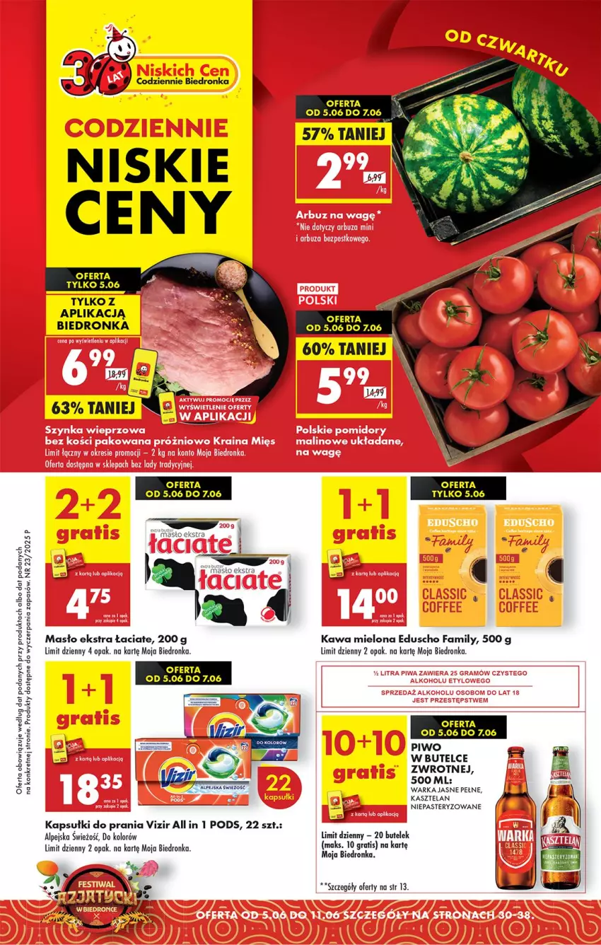 Gazetka promocyjna Biedronka - Od Czwartku - ważna 05.06 do 11.06.2025 - strona 1 - produkty: Fa, Gra, Kapsułki do prania, Kasztelan, Kawa, Kawa mielona, Masło, Piwo, Vizir, Warka