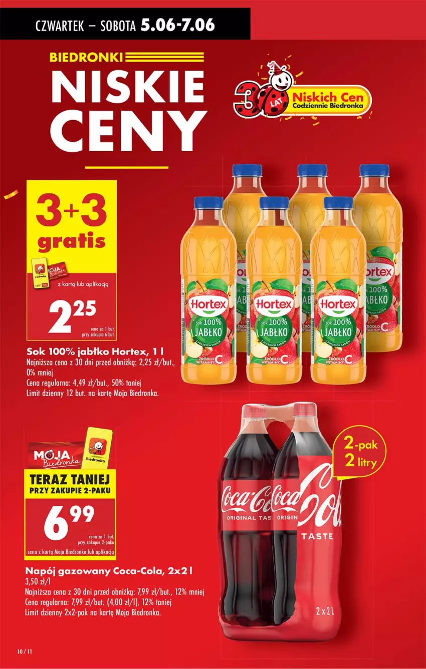 Gazetka promocyjna Biedronka - Od Czwartku - ważna 05.06 do 11.06.2025 - strona 10 - produkty: Coca-Cola, Hortex, Napój, Napój gazowany, Sok