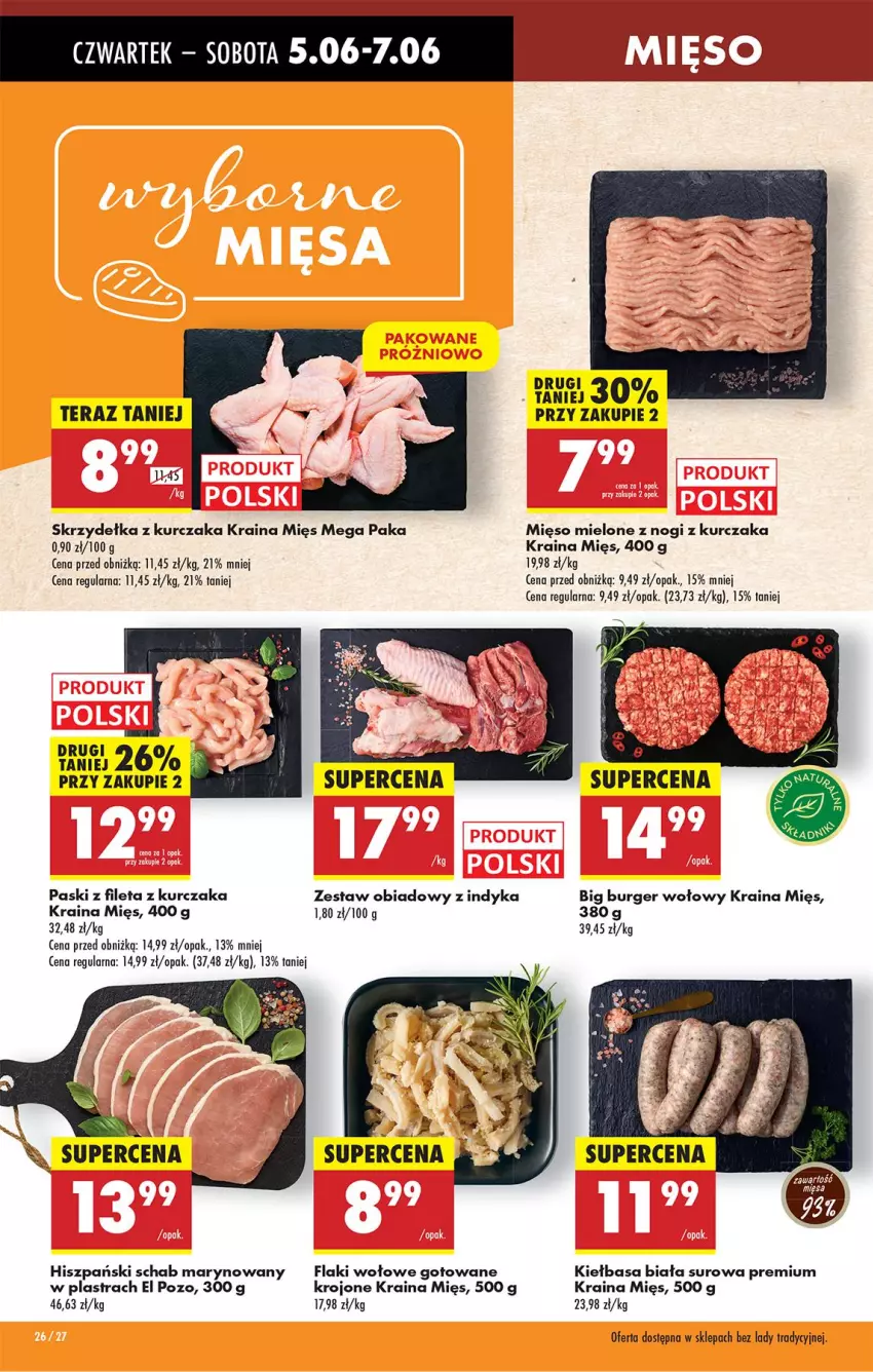 Gazetka promocyjna Biedronka - Od Czwartku - ważna 05.06 do 11.06.2025 - strona 30 - produkty: Burger, Flaki, Flaki wołowe, Kiełbasa, Kiełbasa biała, Kurczak, Mięso, Mięso mielone, Skrzydełka z kurczaka, Tera