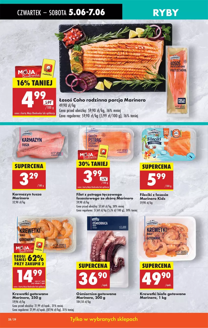 Gazetka promocyjna Biedronka - Od Czwartku - ważna 05.06 do 11.06.2025 - strona 34 - produkty: Filet z pstrąga, Karmazyn tusza, Krewetki, Por, Pstrąg, Sos, Tusz