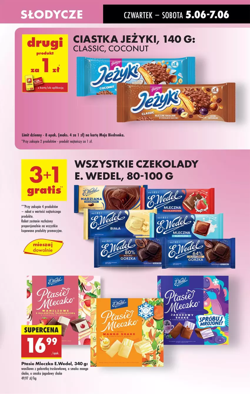 Gazetka promocyjna Biedronka - Od Czwartku - ważna 05.06 do 11.06.2025 - strona 45 - produkty: Ciastka, E. Wedel, Gala, Gin, Gra, Jeżyki, Mango, Mleczko, Por, Ptasie mleczko