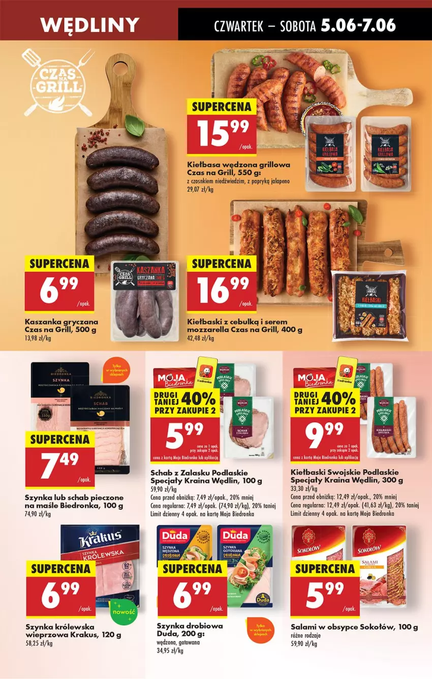 Gazetka promocyjna Biedronka - Od Czwartku - ważna 05.06 do 11.06.2025 - strona 47 - produkty: Duda, Fa, Grill, Gry, Kasza, Kaszanka, Kiełbasa, Krakus, Mozzarella, Piec, Podlaski, Salami, Ser, Sok, Sokołów, Szynka, Szynka Królewska