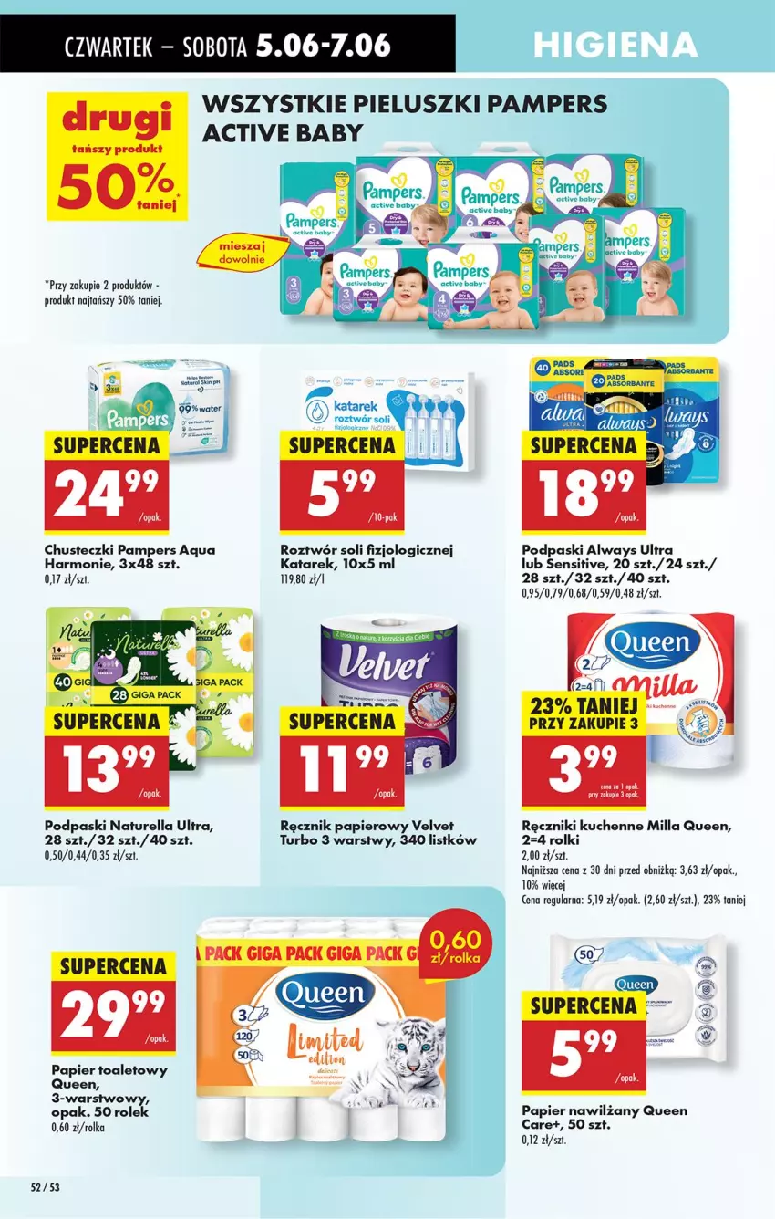 Gazetka promocyjna Biedronka - Od Czwartku - ważna 05.06 do 11.06.2025 - strona 60 - produkty: Always, Always Ultra, Chusteczki, Naturell, Naturella, Pampers, Papier, Papier toaletowy, Podpaski, Ręcznik, Rolki, Velvet