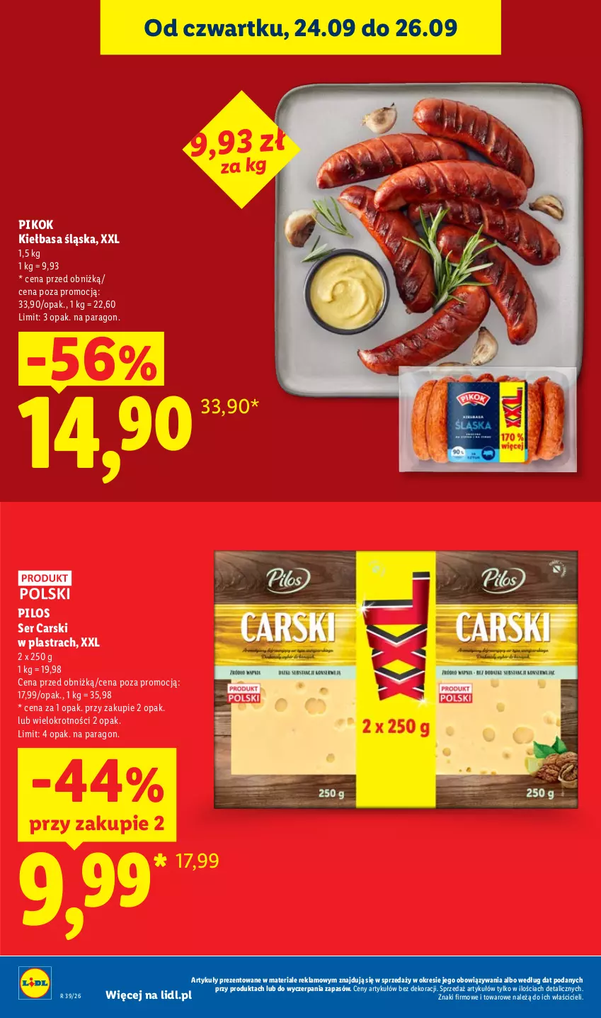 Gazetka promocyjna Lidl - Gazetka ważna od 24.09 do 26.09 - ważna 24.09 do 26.09.2026 - strona 26 - produkty: Cars, Kiełbasa, Kiełbasa śląska, PIKOK, Pilos, Ser