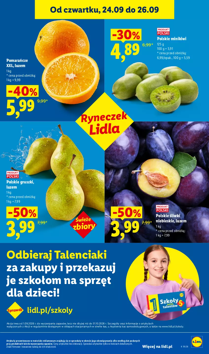 Gazetka promocyjna Lidl - Gazetka ważna od 24.09 do 26.09 - ważna 24.09 do 26.09.2026 - strona 51 - produkty: Dzieci, Gruszki, Kiwi, Minikiwi, Pomarańcze